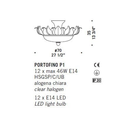 Потолочный светильник De Majo PORTOFINO P1 0PORT0PC1 Потолочный светильник De Majo PORTOFINO P1 0PORT0PC1