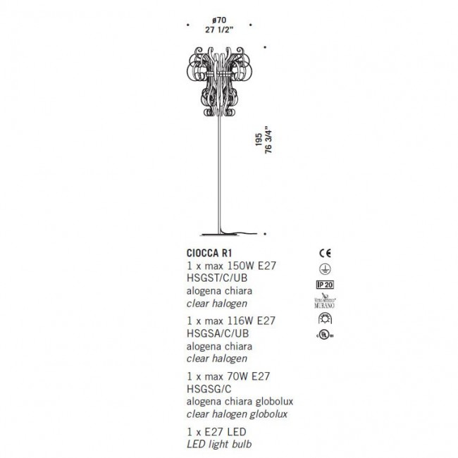 Торшер De Majo CIOCCA R1 0CIOC0R01 cristallo Торшер De Majo CIOCCA R1 0CIOC0R01 cristallo