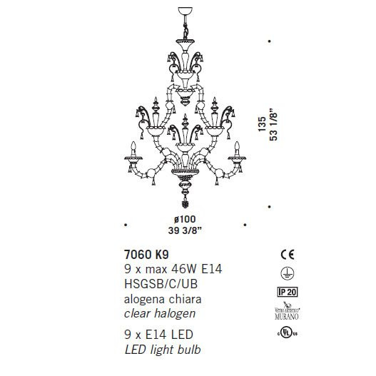 Люстра De Majo 7060 K9 070600K09 Люстра De Majo 7060 K9 070600K09