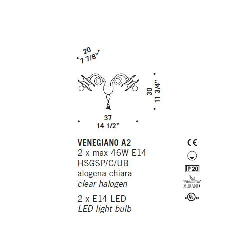 Бра De Majo VENEGIANO A2 0VENG0A20 Бра De Majo VENEGIANO A2 0VENG0A20