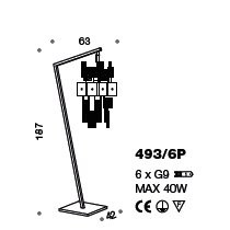 Торшер IDL Crystalline 493/6P light gold / red glass Торшер IDL Crystalline 493/6P light gold / red glass