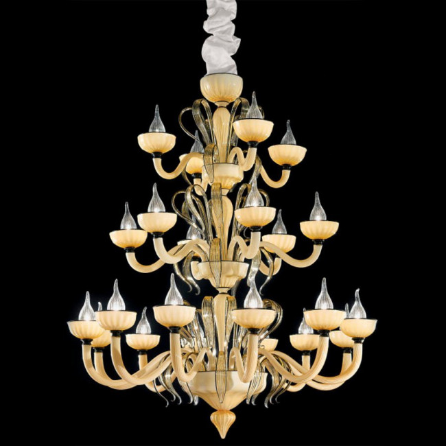 Люстра IDL Epoque 446/12+6+4 light gold metal parts / champagne Murano glass with black profiles Люстра IDL Epoque 446/12+6+4 light gold metal parts / champagne Murano glass with black profiles