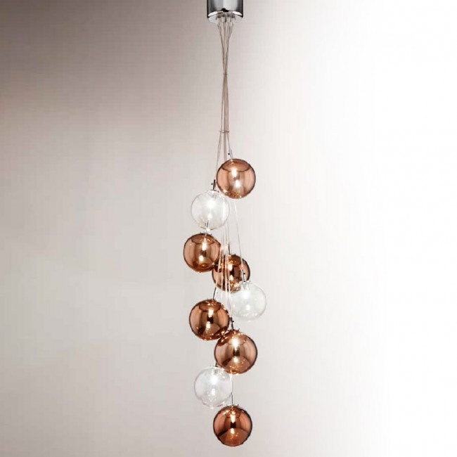 Подвесной светильник Renzo Del Ventisette Ohlala L14544/9 MIX DEC. CROMO SFERE TRASPARENTI E BRONZO Подвесной светильник Renzo Del Ventisette Ohlala L14544/9 MIX DEC. CROMO SFERE TRASPARENTI E BRONZO