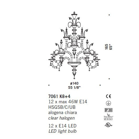 Люстра De Majo 7061 K8+4 070610K86 Люстра De Majo 7061 K8+4 070610K86