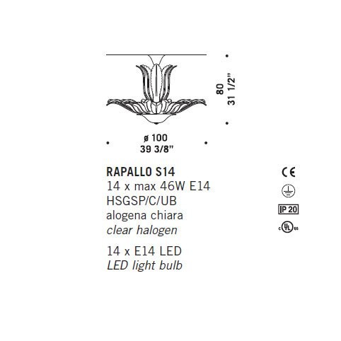 Потолочный светильник De Majo RAPALLO S14 0RAPA0S14 Потолочный светильник De Majo RAPALLO S14 0RAPA0S14