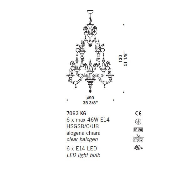 Люстра De Majo 7063 K6 070630K06 Люстра De Majo 7063 K6 070630K06