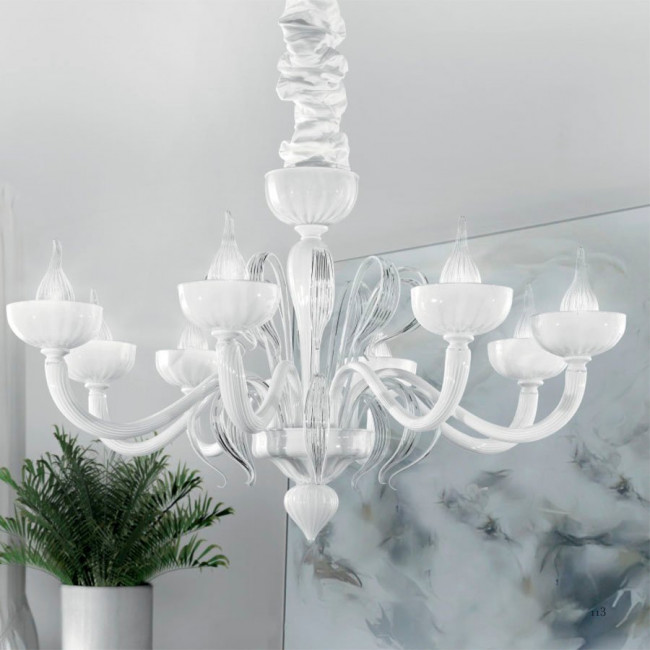 Люстра IDL Epoque 446/8 chrome metal parts / white Murano glass Люстра IDL Epoque 446/8 chrome metal parts / white Murano glass