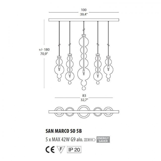 Подвесной светильник Evi Style San Marco SO5 B ES0633SO04FUAL Подвесной светильник Evi Style San Marco SO5 B ES0633SO04FUAL