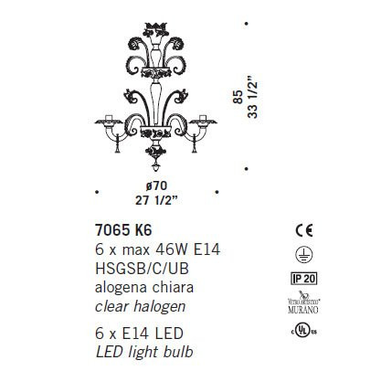 Люстра De Majo 7065 K6 070650K06 Люстра De Majo 7065 K6 070650K06