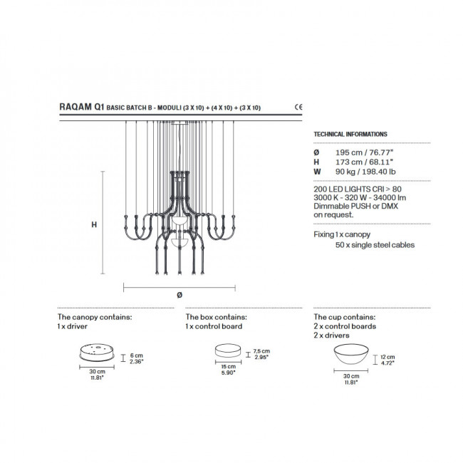 Подвесной светильник Masiero Raqam Q1 BASIC BATCH B – MOD. 3 × 10 + MOD. 4 × 10 + MOD. 3 × 10 CH TR Подвесной светильник Masiero Raqam Q1 BASIC BATCH B – MOD. 3 × 10 + MOD. 4 × 10 + MOD. 3 × 10 CH TR