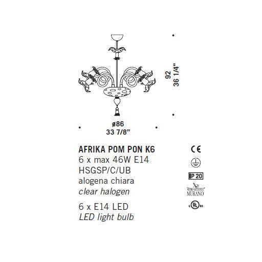 Потолочная люстра De Majo AFRICA POM PON K6 0AFRI0K60 Потолочная люстра De Majo AFRICA POM PON K6 0AFRI0K60