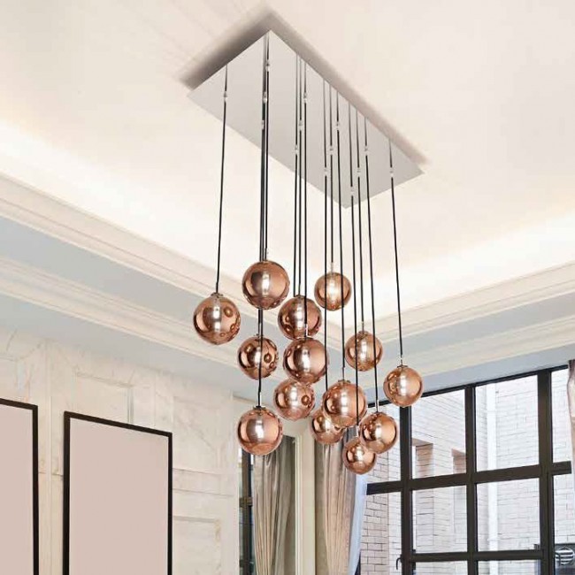 Подвесной светильник Renzo Del Ventisette Ohlala L14555/14 RETT DEC. cromo SFERE BRONZO Подвесной светильник Renzo Del Ventisette Ohlala L14555/14 RETT DEC. cromo SFERE BRONZO