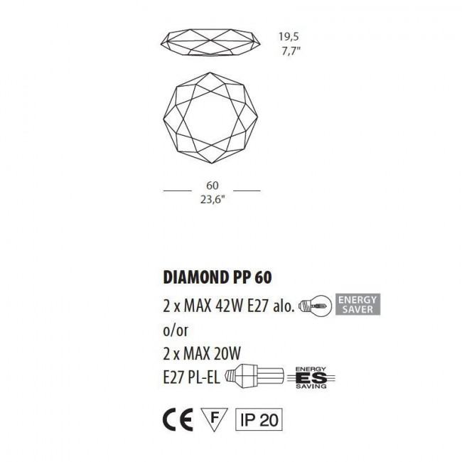 Настенно-потолочный светильник Morosini Diamond PP60 0462PP06BIIN Настенно-потолочный светильник Morosini Diamond PP60 0462PP06BIIN