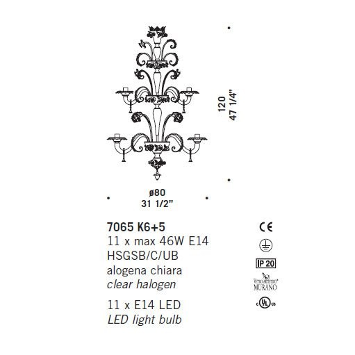 Люстра De Majo 7065 K6+5 070650K56 Люстра De Majo 7065 K6+5 070650K56