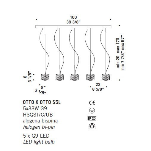 Подвесной светильник De Majo OTTO X OTTO S5L 0OTTO0S50 Подвесной светильник De Majo OTTO X OTTO S5L 0OTTO0S50