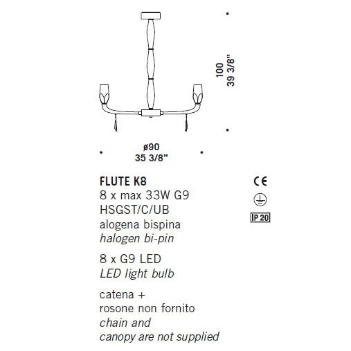 Потолочная люстра De Majo FLUTE K8 0FLUT0K08 Потолочная люстра De Majo FLUTE K8 0FLUT0K08