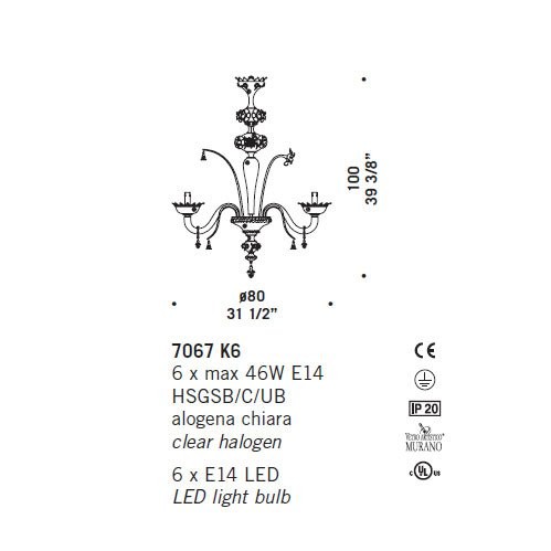 Люстра De Majo 7067 K6 070670K06 Люстра De Majo 7067 K6 070670K06