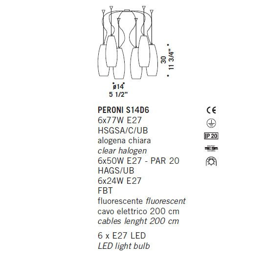 Подвесной светильник De Majo PERONI S14D6 0PERO0SD-64 satined white Подвесной светильник De Majo PERONI S14D6 0PERO0SD-64 satined white