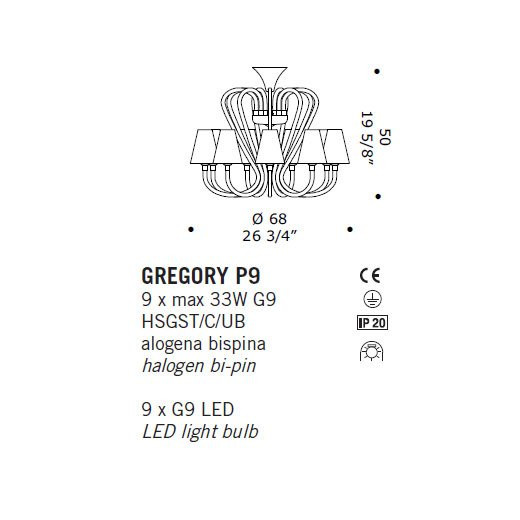 Потолочная люстра De Majo GREGORY P9 0GREG0P17 Потолочная люстра De Majo GREGORY P9 0GREG0P17