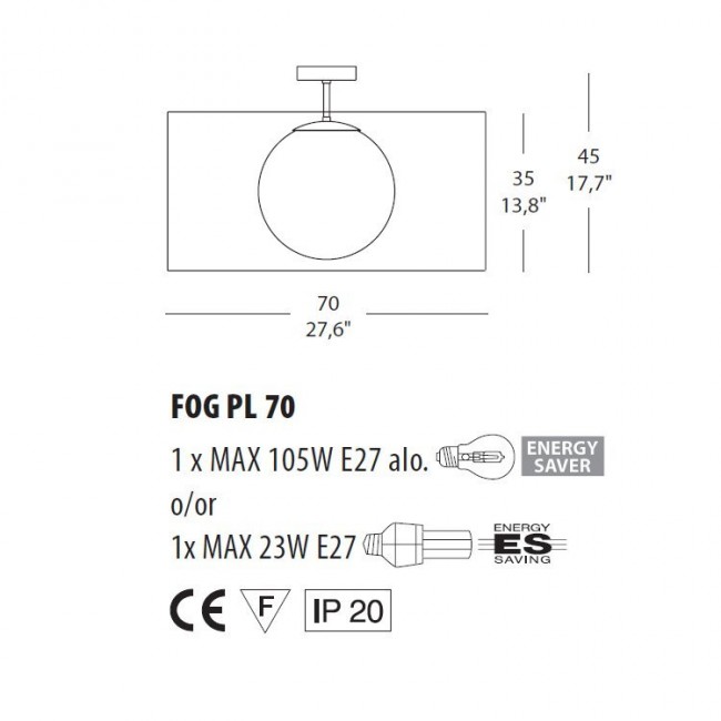 Потолочный светильник Morosini Fog PL 70 0201PL08BIIN Потолочный светильник Morosini Fog PL 70 0201PL08BIIN