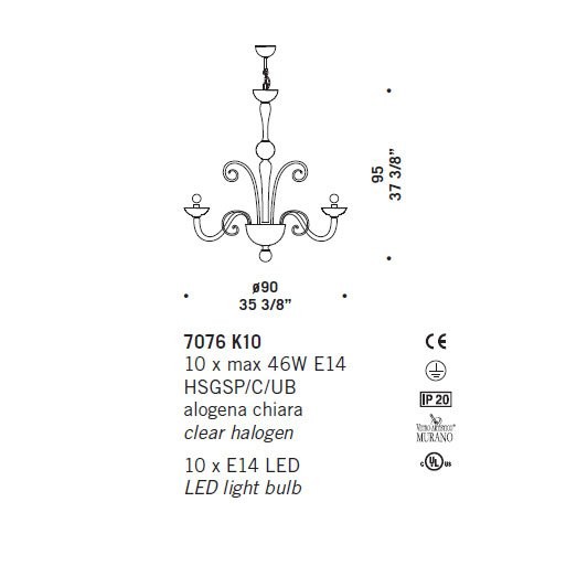 Люстра De Majo 7076 K10 070760K10 Люстра De Majo 7076 K10 070760K10
