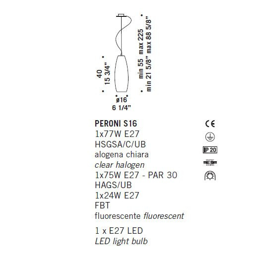 Подвесной светильник De Majo PERONI S16 0PERO0S-16 clear Подвесной светильник De Majo PERONI S16 0PERO0S-16 clear