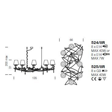 Люстра IDL Flame 524/8R antique bronze+nickel brown organza Люстра IDL Flame 524/8R antique bronze+nickel brown organza