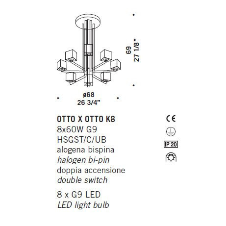 Потолочная люстра De Majo OTTO X OTTO K8 0OTTO0K08 Потолочная люстра De Majo OTTO X OTTO K8 0OTTO0K08