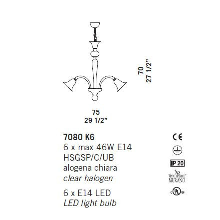 Люстра De Majo 7080 K6 070800K20 cristallo Люстра De Majo 7080 K6 070800K20 cristallo