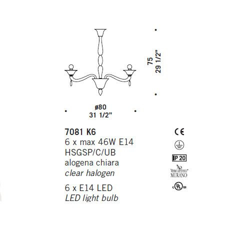 Люстра De Majo 7081 K6 070810K20 Люстра De Majo 7081 K6 070810K20