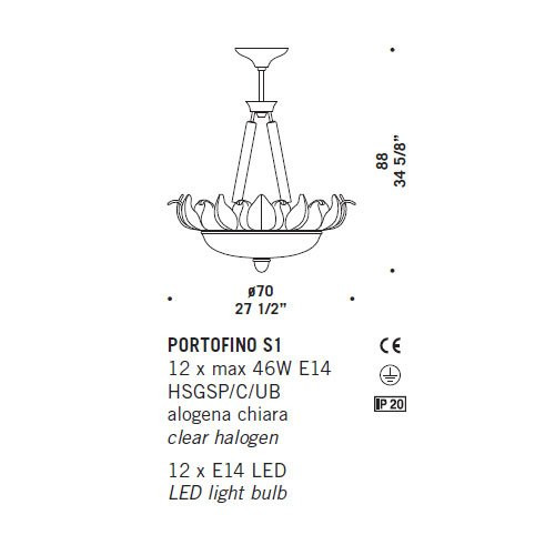 Подвесной светильник De Majo Portofino S1 0PORT0SC1 Подвесной светильник De Majo Portofino S1 0PORT0SC1