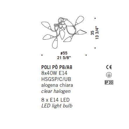 Потолочная люстра De Majo POLI PO P8/A8 0POLI0P-8 multi Потолочная люстра De Majo POLI PO P8/A8 0POLI0P-8 multi