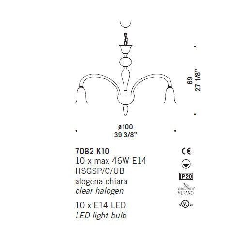 Люстра De Majo 7082 K10 070820K60 Люстра De Majo 7082 K10 070820K60