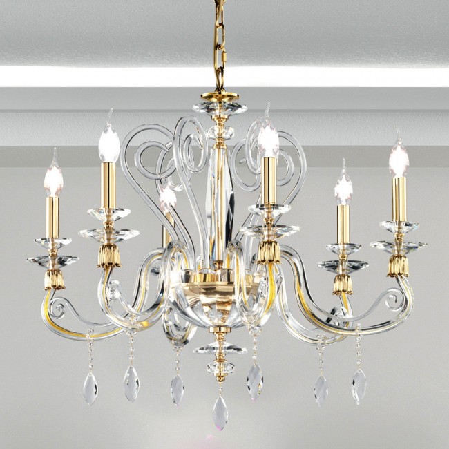Люстра Euroluce Aurora L6 gold trasparent Люстра Euroluce Aurora L6 gold trasparent