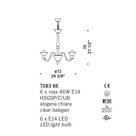 Люстра De Majo 7083 K6 070830K20 Люстра De Majo 7083 K6 070830K20