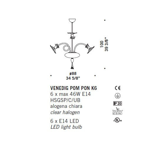 Потолочная люстра De Majo VENEDIG POM PON K6 0VENE0K60 Потолочная люстра De Majo VENEDIG POM PON K6 0VENE0K60