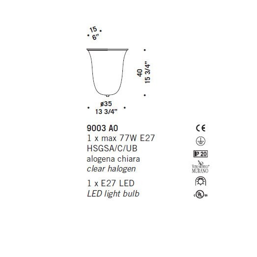 Настенный светильник De Majo 9003 A0 090030A00 Настенный светильник De Majo 9003 A0 090030A00
