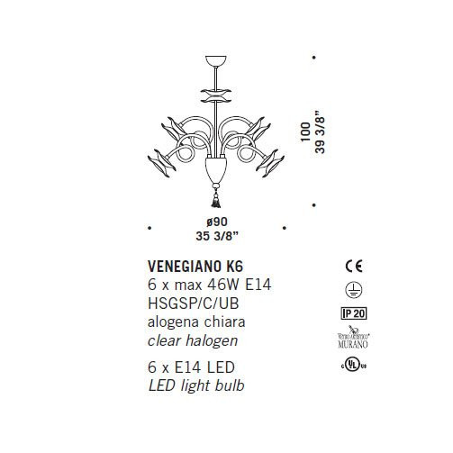 Потолочная люстра De Majo VENEGIANO K6 0VENG0K60 Потолочная люстра De Majo VENEGIANO K6 0VENG0K60