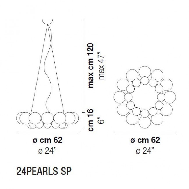 Подвесной светильник Vistosi 24pearls SP ALO BC/CM CR Подвесной светильник Vistosi 24pearls SP ALO BC/CM CR
