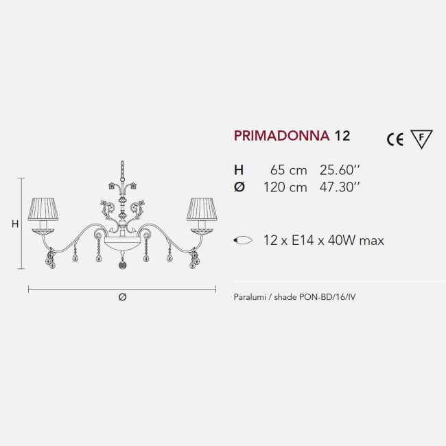 Люстра Masiero Primadonna 12 G01 / PON/16/IV Swarovski elements