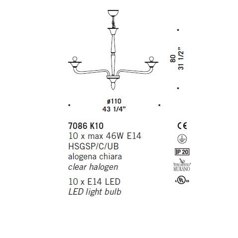 Люстра De Majo 7086 K10 070860K60 Люстра De Majo 7086 K10 070860K60