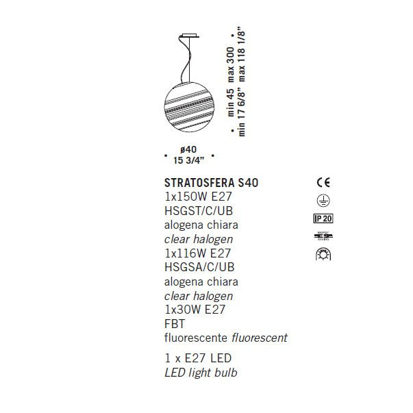 Подвесной светильник De Majo STRATOSFERA S40 0STRA0S40 Подвесной светильник De Majo STRATOSFERA S40 0STRA0S40