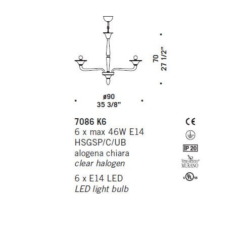 Люстра De Majo 7086 K6 070860K20 Люстра De Majo 7086 K6 070860K20