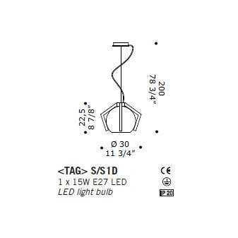Подвесной светильник De Majo TAG S/S1D 0TAG00S10 Подвесной светильник De Majo TAG S/S1D 0TAG00S10