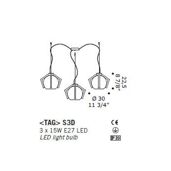Подвесной светильник De Majo TAG S3D 0TAG00S13 Подвесной светильник De Majo TAG S3D 0TAG00S13