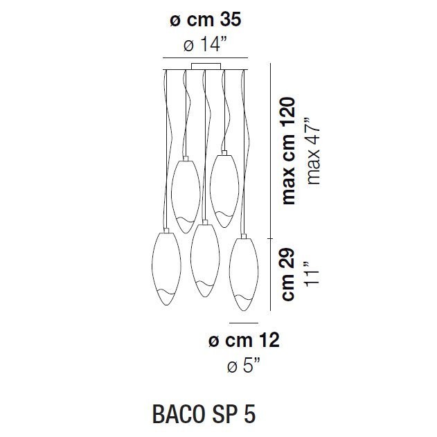 Подвесной светильник Vistosi Baco SP 5 E27 BC/SF NI Подвесной светильник Vistosi Baco SP 5 E27 BC/SF NI