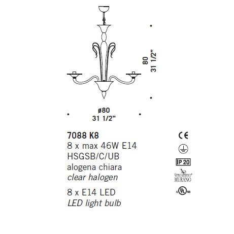 Люстра De Majo 7088 K8 070880K40 white Люстра De Majo 7088 K8 070880K40 white