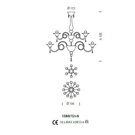 Потолочная люстра Sylcom Dolfin 1380/12+6 D CR.ORO Потолочная люстра Sylcom Dolfin 1380/12+6 D CR.ORO