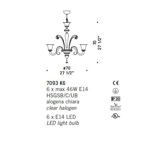 Люстра De Majo 7093 K6 070930K20 Люстра De Majo 7093 K6 070930K20