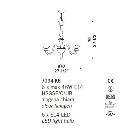Люстра De Majo 7094 K6 070940K20 Люстра De Majo 7094 K6 070940K20